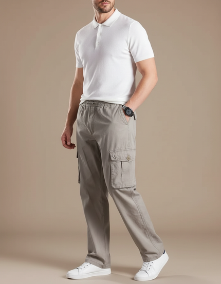 Pantalon Gris Cargo Homme Coton Décontracté Ample - Kaki