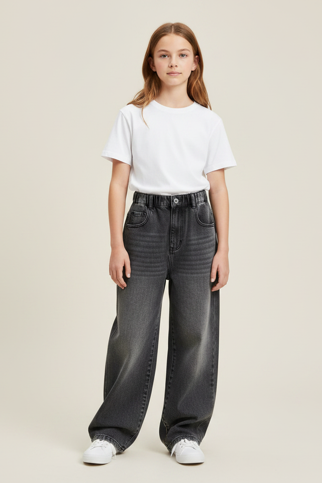 Pantalon Gris Ample Décontracté Vintage Fille - Jean