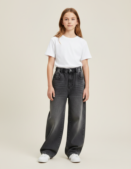 Pantalon Gris Ample Décontracté Vintage Fille - Jean