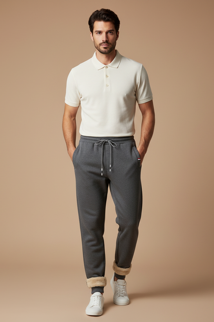 Pantalon Gris Molletonné Doublé Confortable Homme