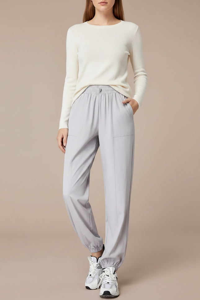 Pantalon Gris Tapered Fluide Sport Décontracté Femme - Polyester
