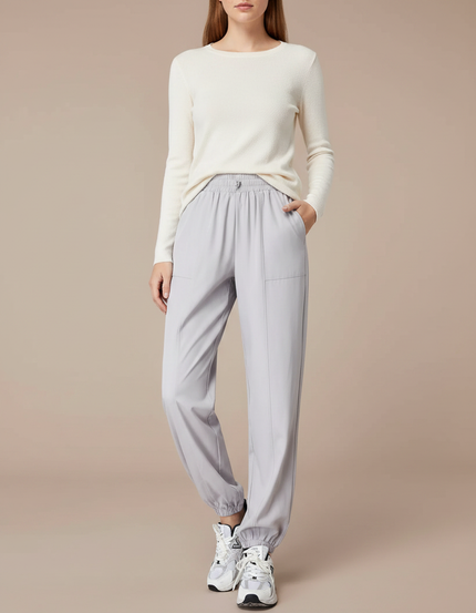 Pantalon Gris Tapered Fluide Sport Décontracté Femme - Polyester