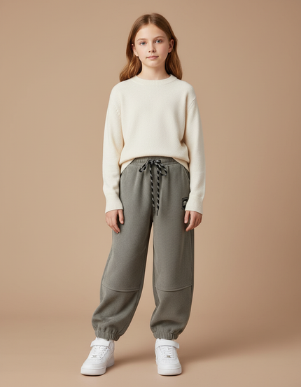 Pantalon Gris Côtelé Large Ample Doux Fille - Cordé