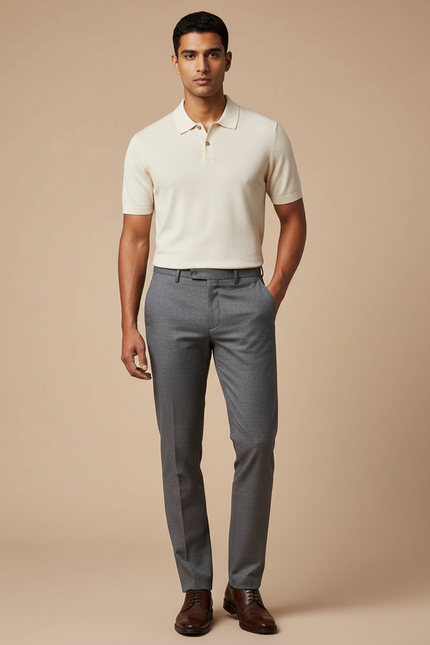 Pantalon Gris Slim Habillé Élégant Business Homme - Laine