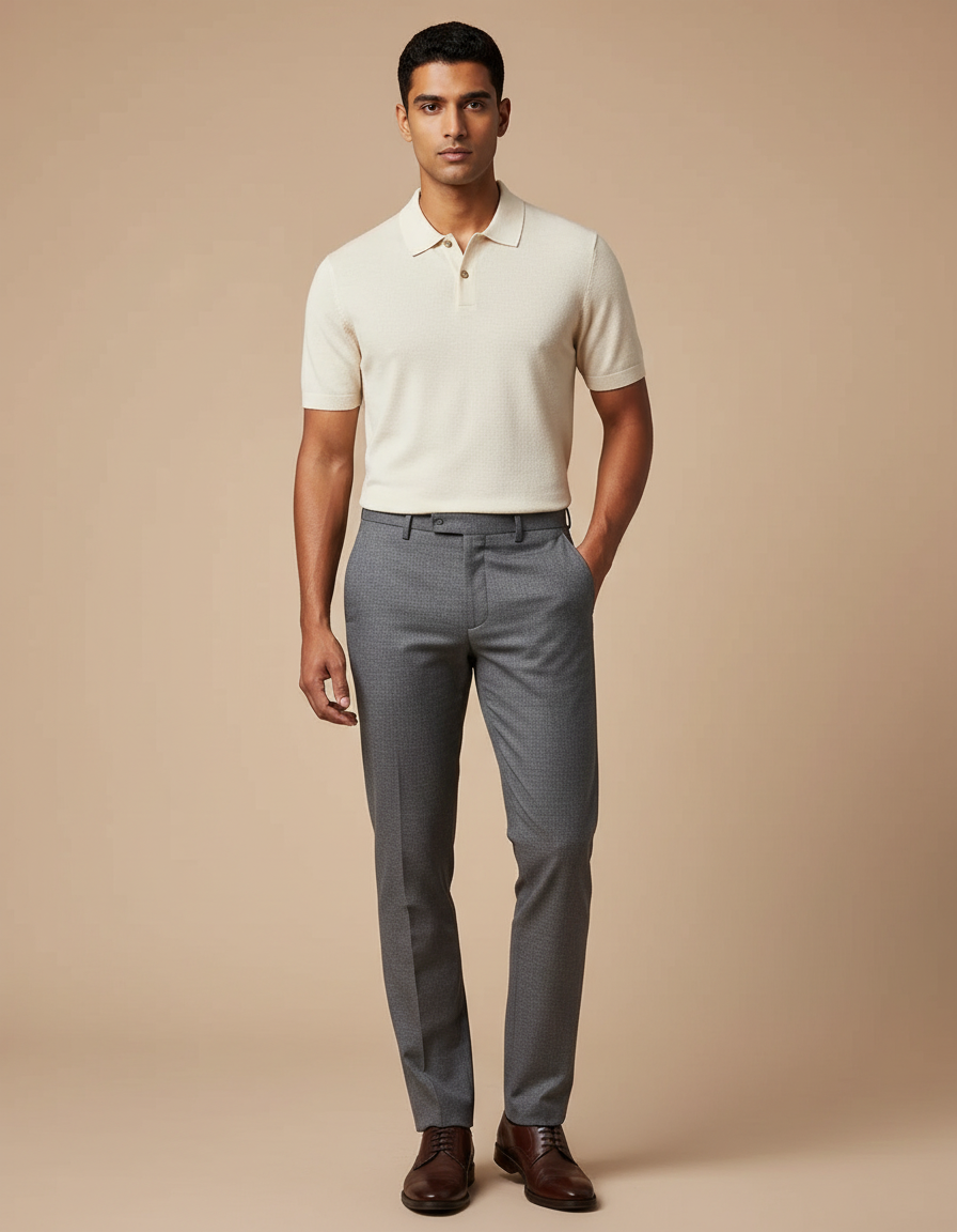Pantalon Gris Slim Habillé Élégant Business Homme - Laine