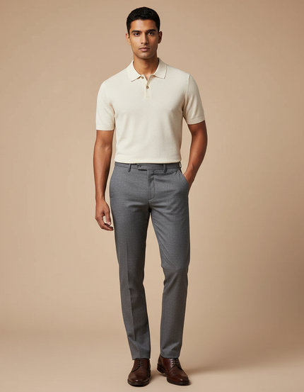 Pantalon Gris Slim Habillé Élégant Business Homme - Laine
