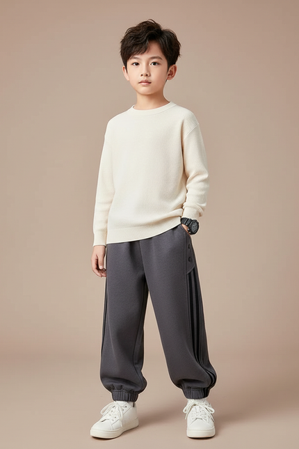 Pantalon Gris Ample Rayures Décontracté Enfant Sport - Molleton
