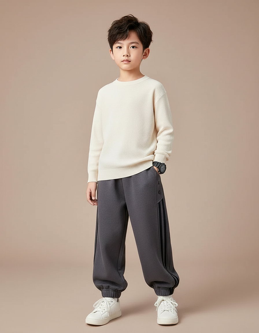 Pantalon Gris Ample Rayures Décontracté Enfant Sport - Molleton