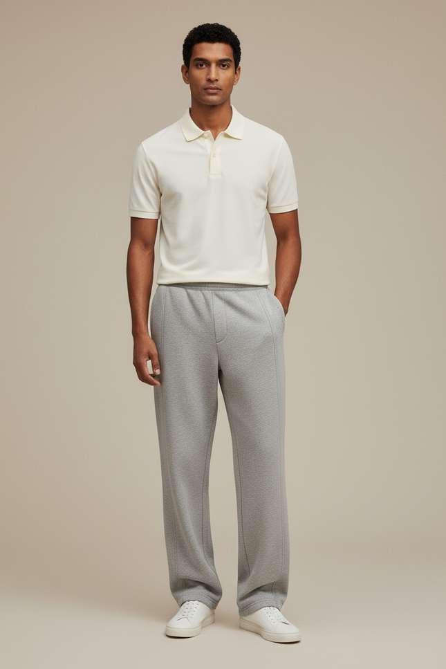 Pantalon Gris Ample Décontracté Molletonné Uni Homme