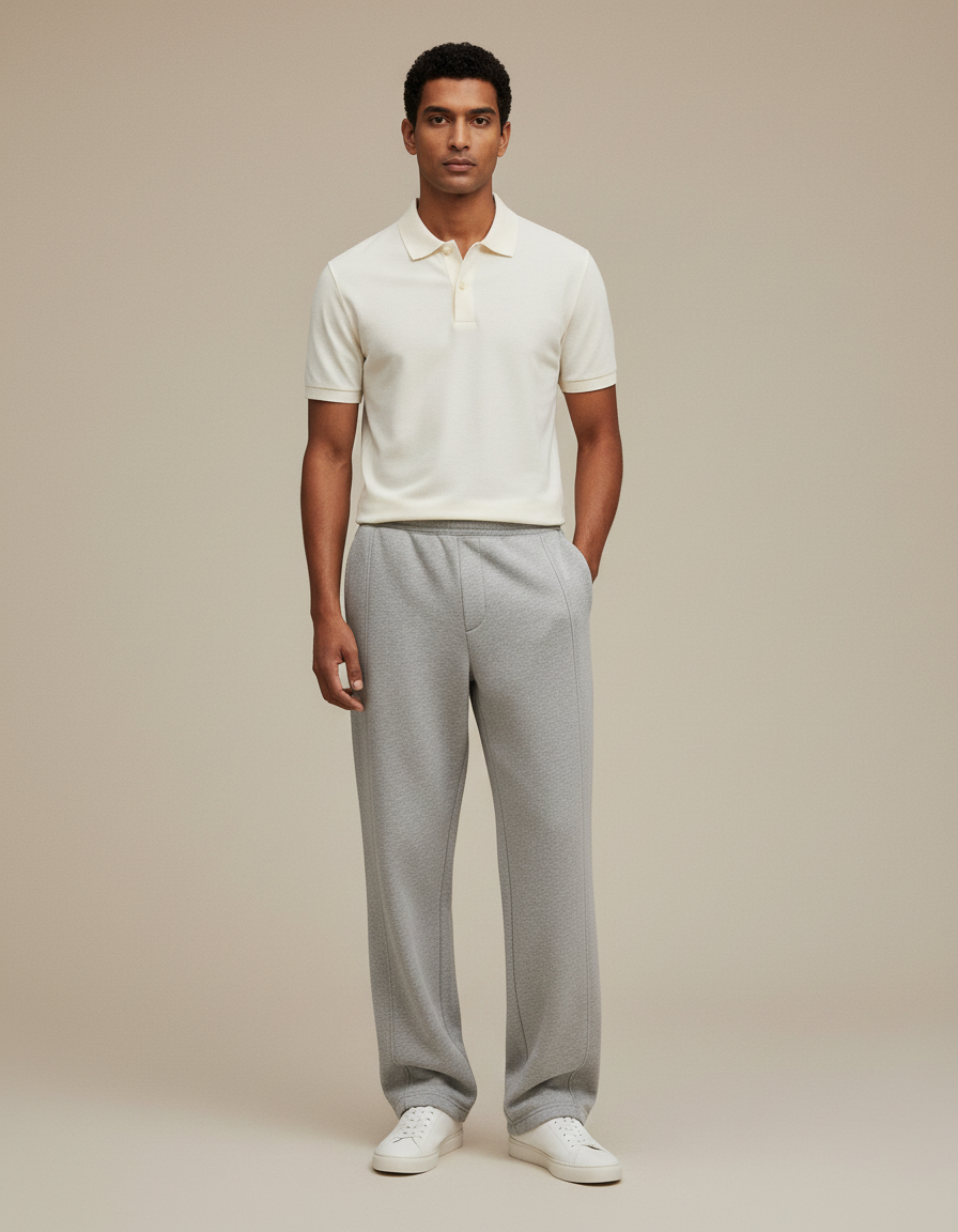 Pantalon Gris Ample Décontracté Molletonné Uni Homme