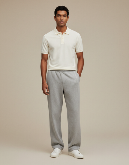 Pantalon Gris Ample Décontracté Molletonné Uni Homme