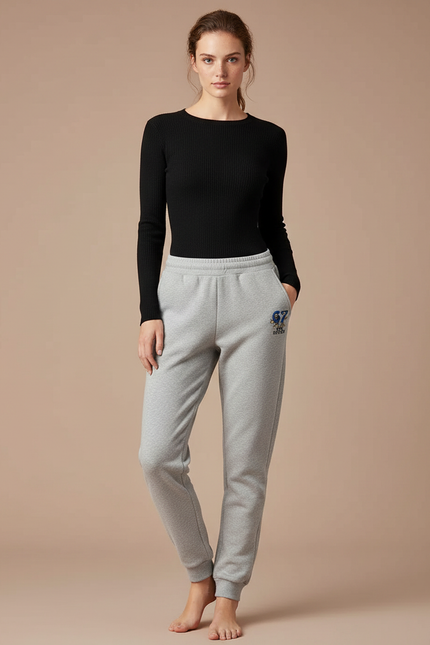 Pantalon Gris Molletonné Imprimé Logo Sport Décontracté
