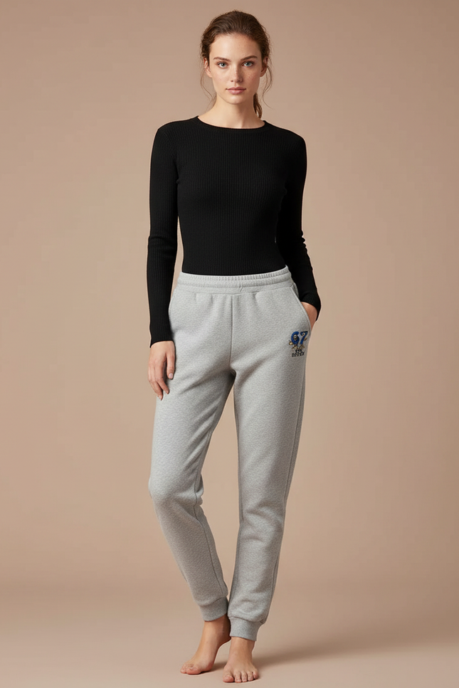 Pantalon Gris Molletonné Imprimé Logo Sport Décontracté