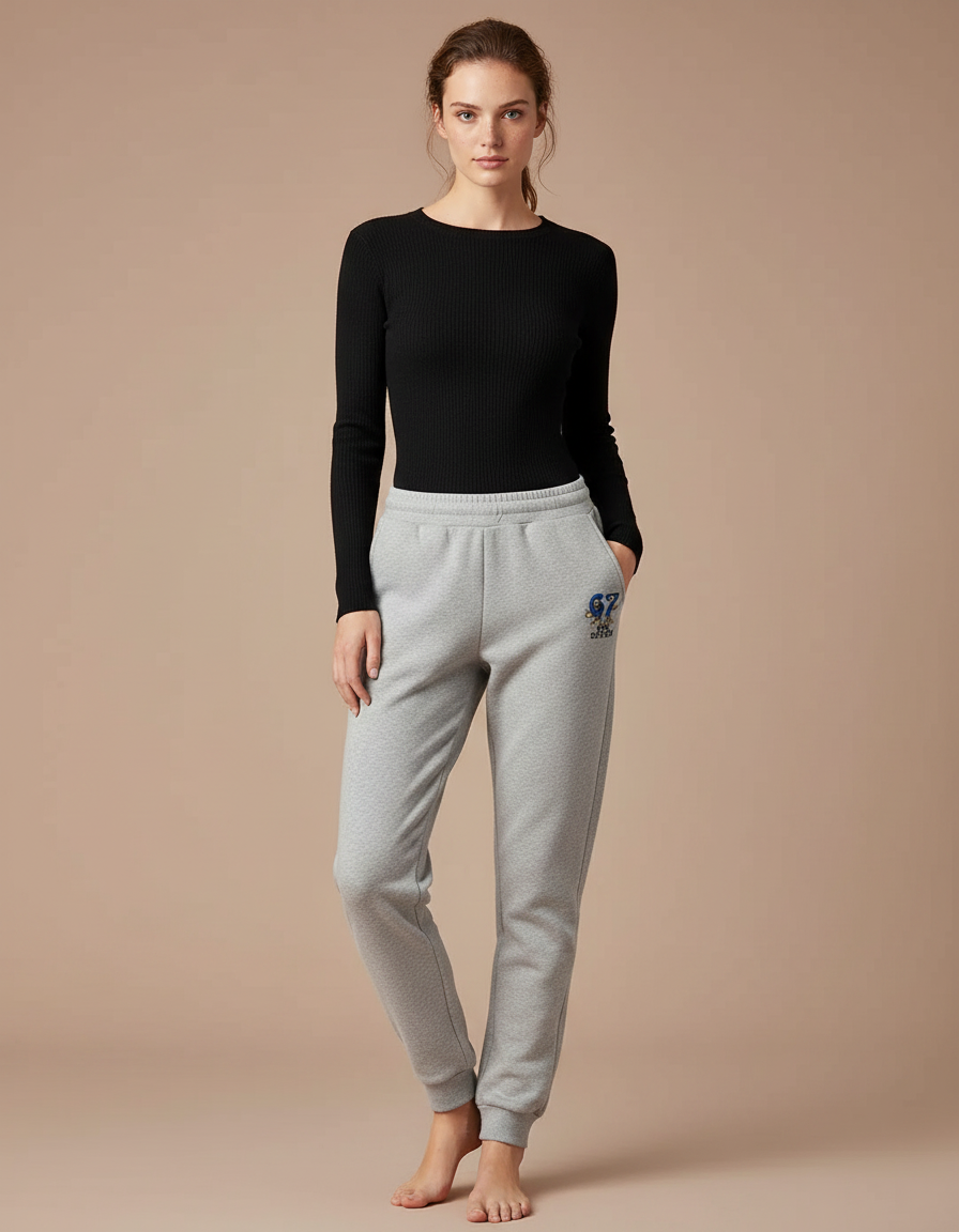 Pantalon Gris Molletonné Imprimé Logo Sport Décontracté