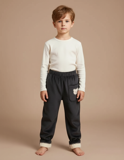 Pantalon Gris Côtelé Ours Hiver Doublé Polaire - Cordé