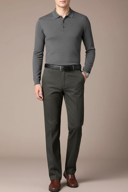 Pantalon Gris Droit Formel Homme Élégant Classique - Kaki Gabardine