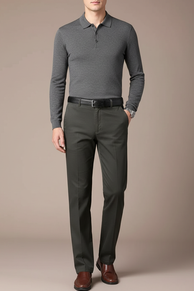 Pantalon Gris Droit Formel Homme Élégant Classique - Kaki Gabardine