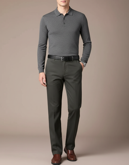 Pantalon Gris Droit Formel Homme Élégant Classique - Kaki Gabardine