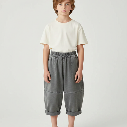 Pantalon Gris Baggy Enfant Décontracté Ample - Jean