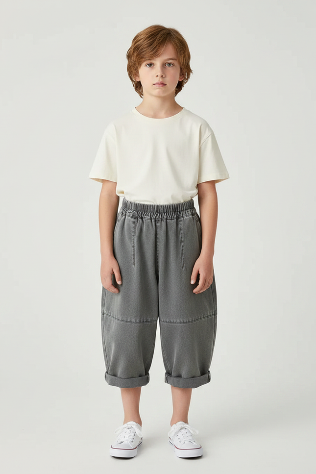 Pantalon Gris Baggy Enfant Décontracté Ample - Jean