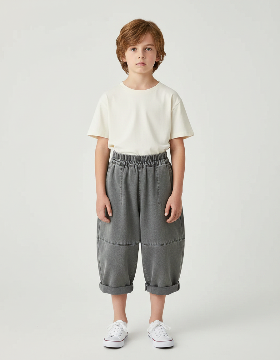 Pantalon Gris Baggy Enfant Décontracté Ample - Jean