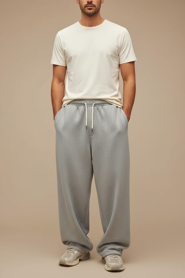 Pantalon Gris Ample Décontracté Cordon Sport Homme - Molleton