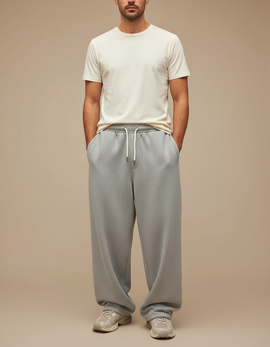 Pantalon Gris Ample Décontracté Cordon Sport Homme - Molleton