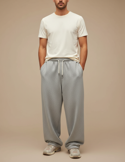 Pantalon Gris Ample Décontracté Cordon Sport Homme - Molleton