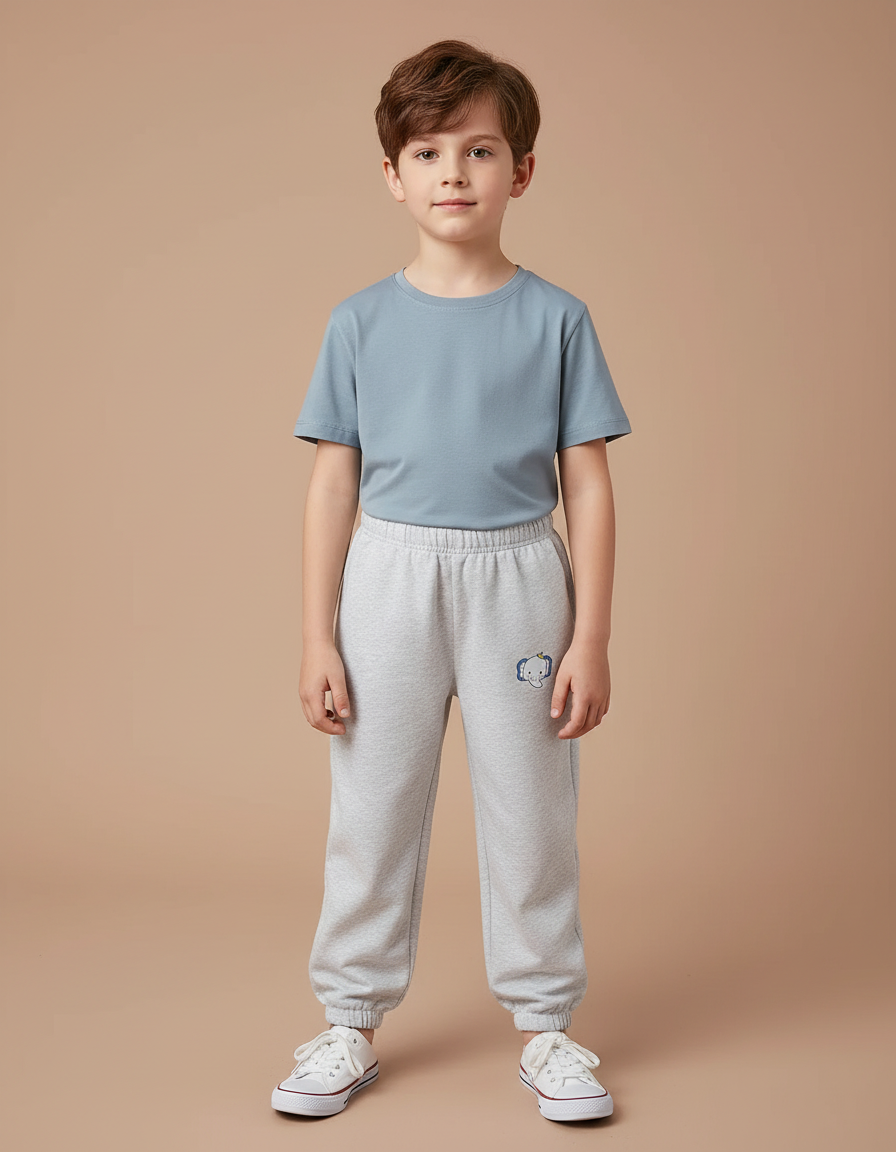 Pantalon Gris Molletonné Enfant Sport Décontracté Éléphant