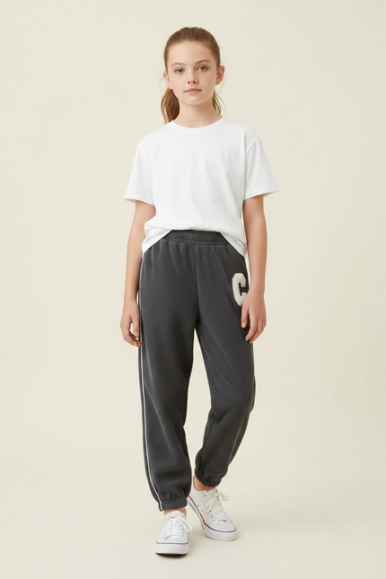 Pantalon Gris Côtelé Ample Décontracté Enfant - Cordé