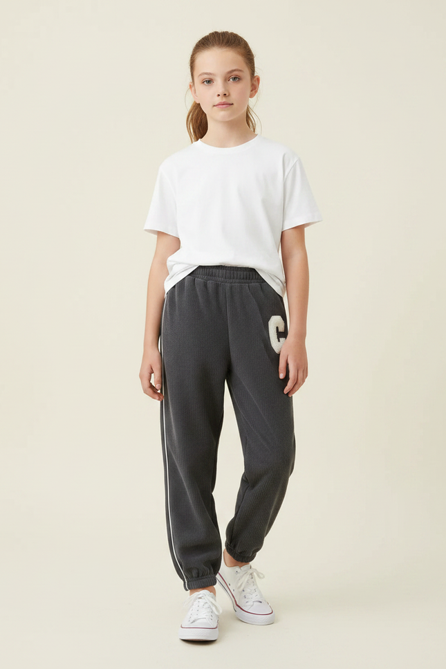 Pantalon Gris Côtelé Ample Décontracté Enfant - Cordé