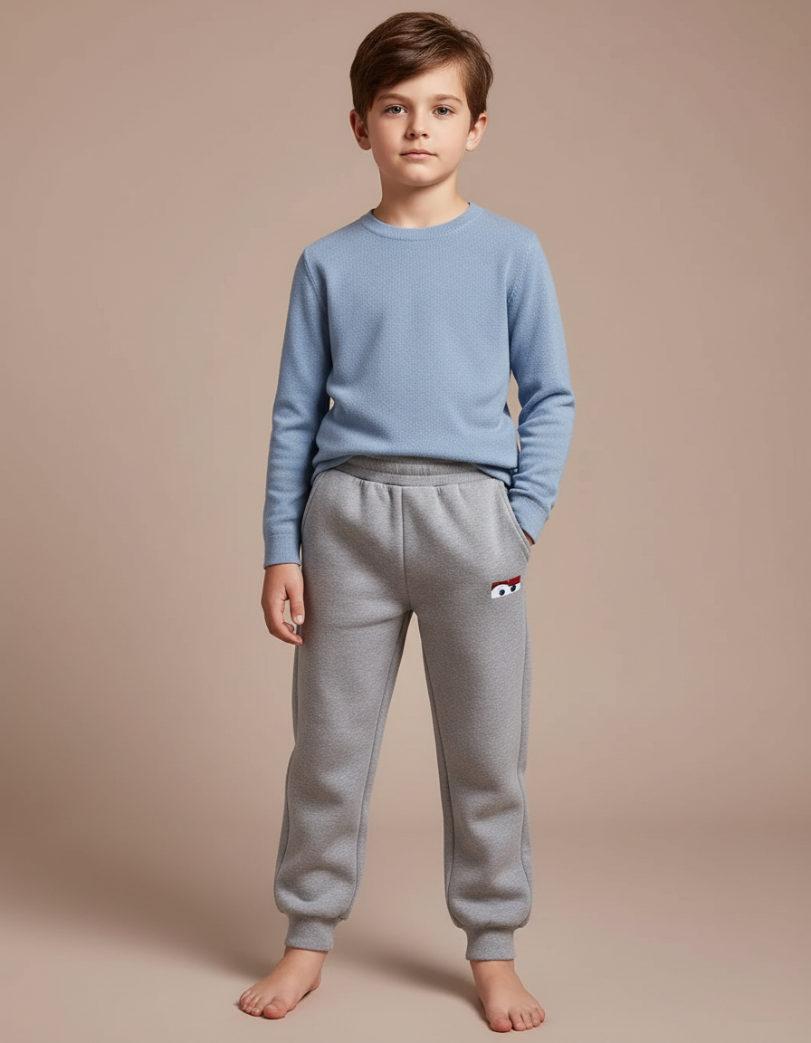 Pantalon Gris Molleton Décontracté Confortable Élastique Garçon