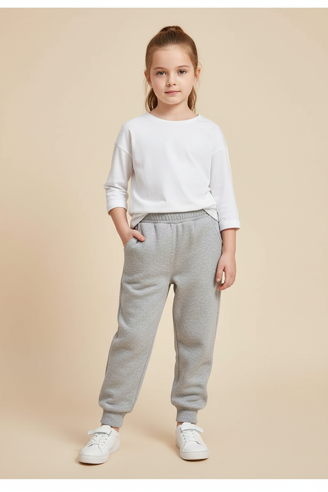 Pantalon Gris Molletonné Ample Confortable Fille
