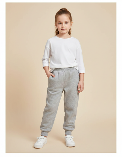 Pantalon Gris Molletonné Ample Confortable Fille