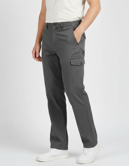 Pantalon Gris Cargo Coton Coupe Droite Décontracté Homme