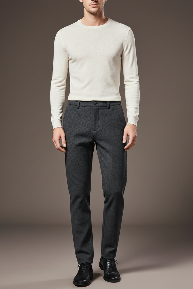 Pantalon Gris Slim Élégant Motif Discret Homme - Laine