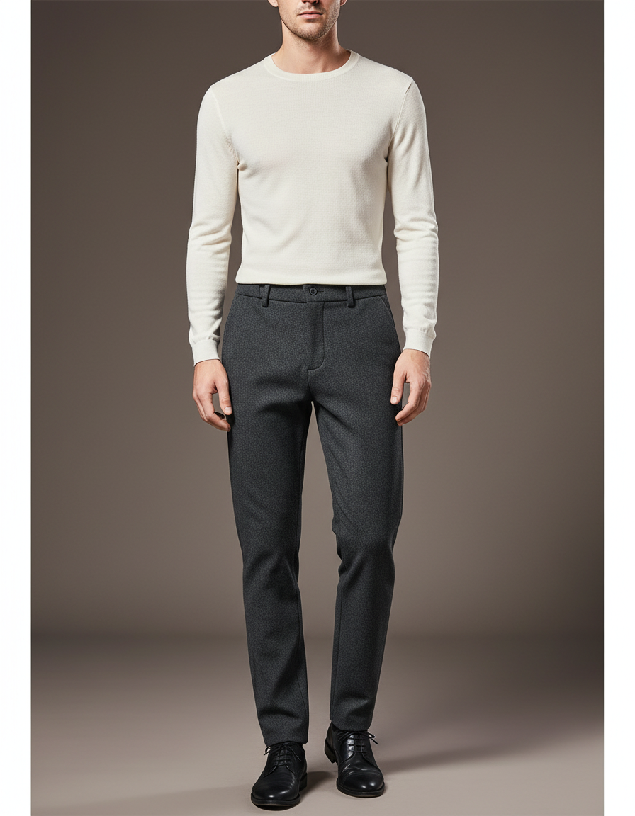 Pantalon Gris Slim Élégant Motif Discret Homme - Laine