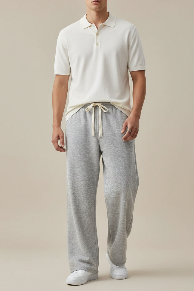 Pantalon Gris Ample Décontracté Molletonné Cordon Sport