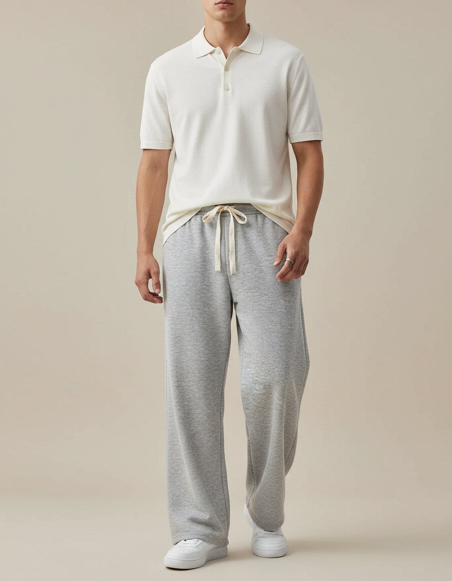 Pantalon Gris Ample Décontracté Molletonné Cordon Sport