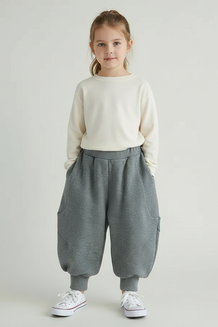 Pantalon Gris Harem Chaud Décontracté Enfant - Molleton