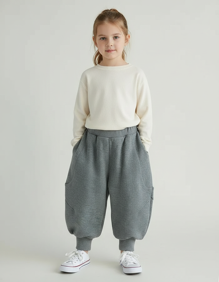 Pantalon Gris Harem Chaud Décontracté Enfant - Molleton