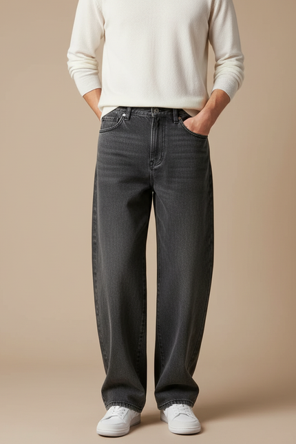 Pantalon Gris Ample Droit Décontracté Homme Coton - Jean