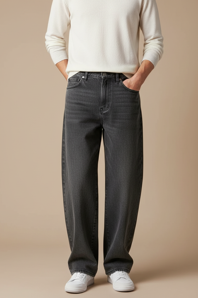 Pantalon Gris Ample Droit Décontracté Homme Coton - Jean