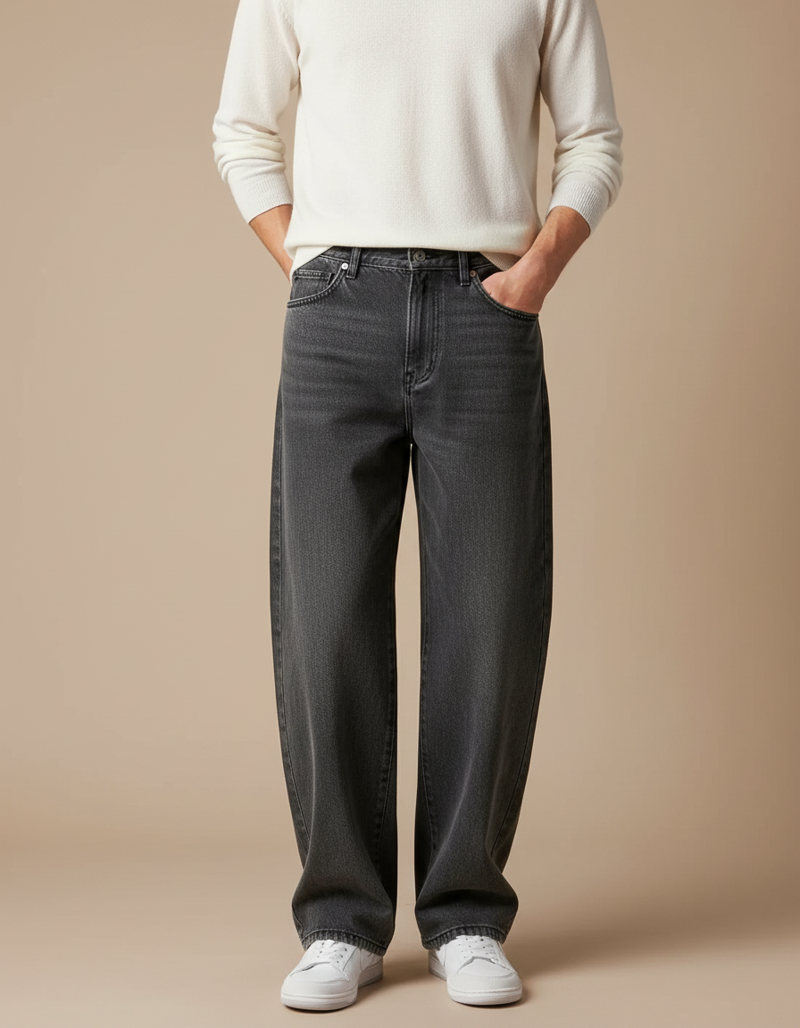 Pantalon Gris Ample Droit Décontracté Homme Coton - Jean