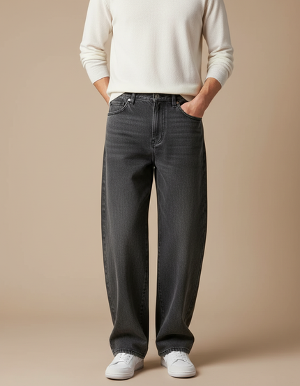 Pantalon Gris Ample Droit Décontracté Homme Coton - Jean