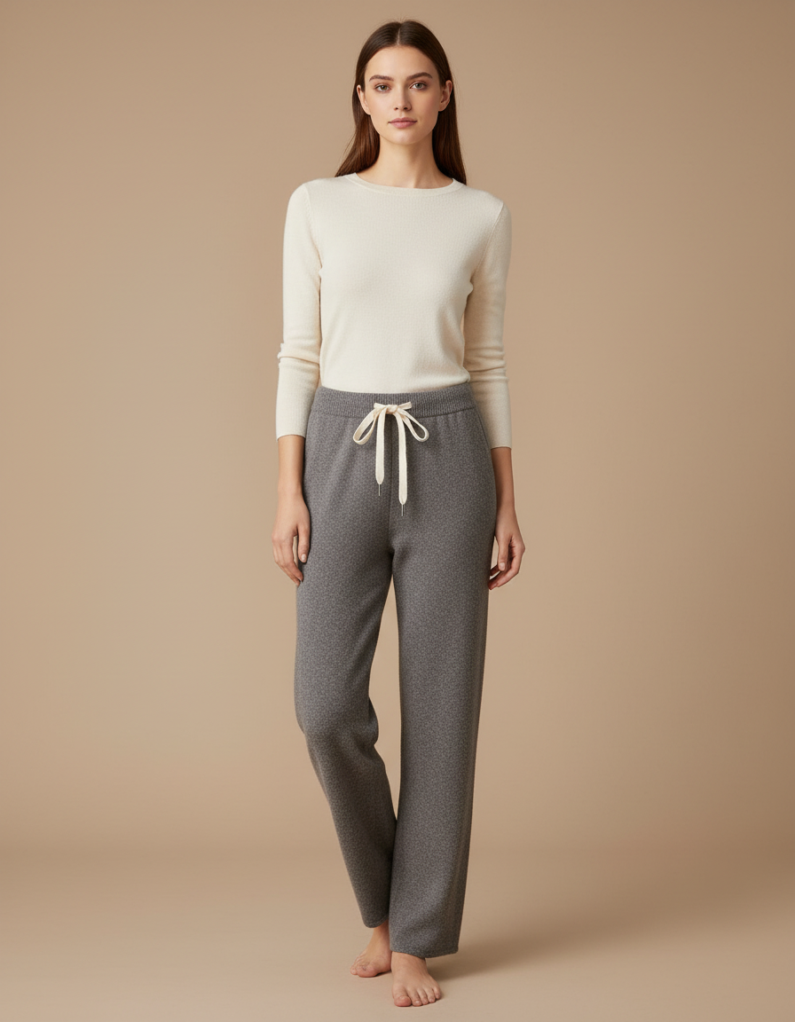 Pantalon Gris Tricoté Décontracté Ample Cordon Femme - Molleton
