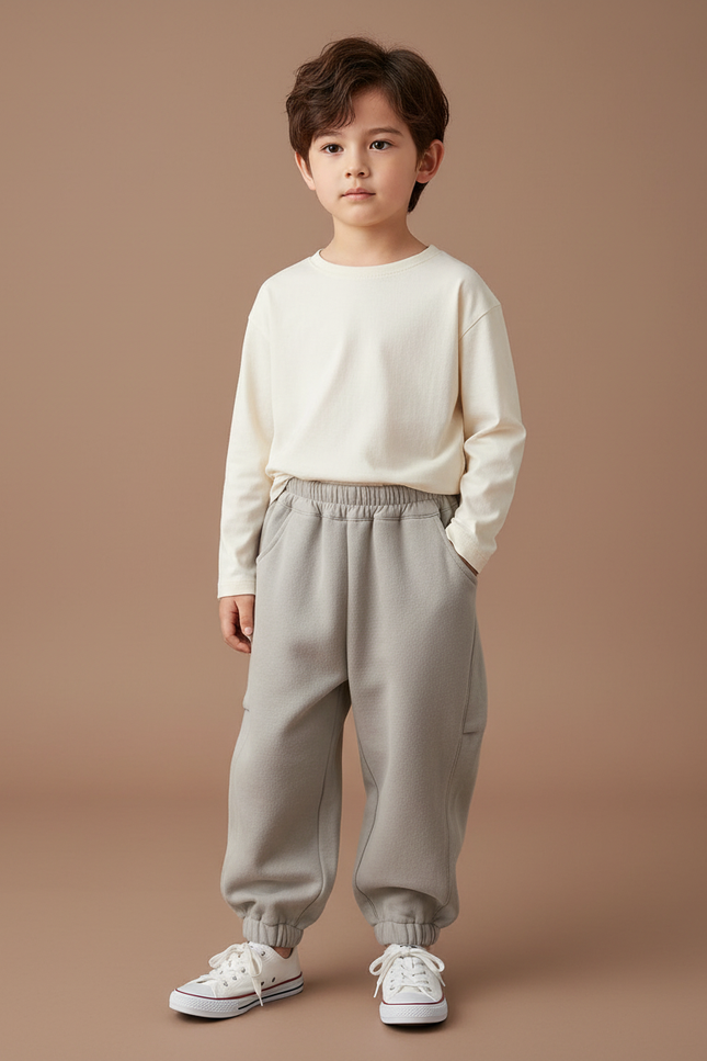 Pantalon Gris Molletonné Ample Confortable Garçon