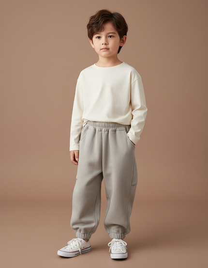 Pantalon Gris Molletonné Ample Confortable Garçon