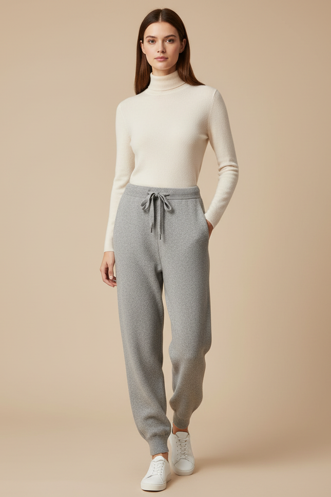 Pantalon Gris Tricoté Décontracté Ample Femme - Maille