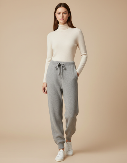Pantalon Gris Tricoté Décontracté Ample Femme - Maille